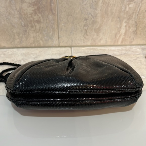 Vintage~Judith Leiber~Black Snake Skin with Gold and Carnelian stones clasp bag - Picture 7 of 9